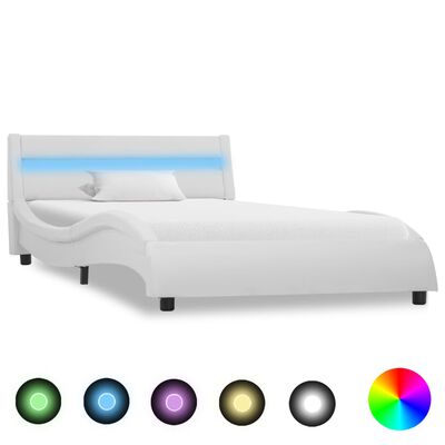 vidaXL Estructura de cama con LED cuero sintético blanco 90x200 cm