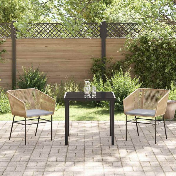 vidaXL Conjunto de Comedor de Jard&iacute;n con coj&iacute;n 3 pcs Marr&oacute;n