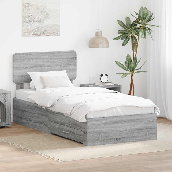 vidaXL Estructura de cama Gris Sonoma 90 x 190 cm Madera de ingenier&iacute;a