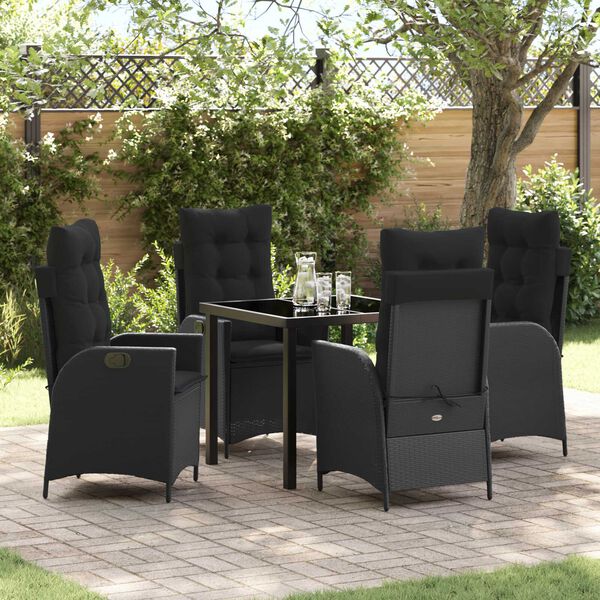 vidaXL Conjunto de Comedor de Jard&iacute;n 5 pcs Negro rat&aacute;n sint&eacute;tico