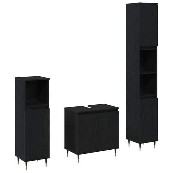 vidaXL Juego de muebles de ba&ntilde;o 3 pcs Roble Negro 30 x 30 x 190 cm