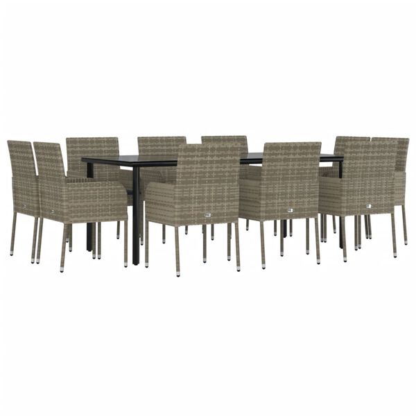 vidaXL Set comedor jardín 11 pzas y cojines ratán sintético negro gris
