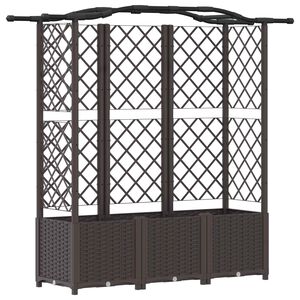 vidaXL Cama elevada con trellis y techo Marr&oacute;n 163 x 40 x 141 cm PP