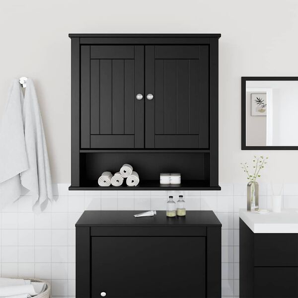 vidaXL Mueble de pared ba&ntilde;o BERG madera maciza negro 69,5x27x71,5 cm