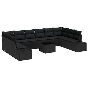 vidaXL Conjunto de sof&aacute;s de jard&iacute;n 10 pcs Negro Rat&aacute;n sint&eacute;tico