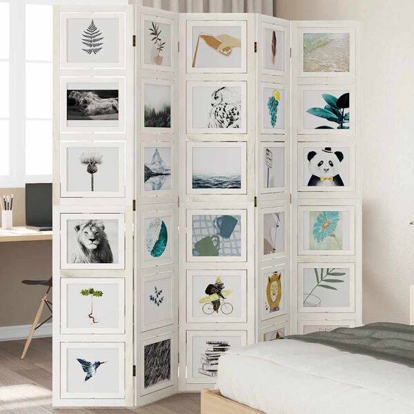 vidaXL Biombo separador de 5 paneles madera maciza Paulownia blanco