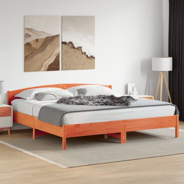 vidaXL Cama sin colch&oacute;n madera maciza de pino marr&oacute;n cera 200x200 cm