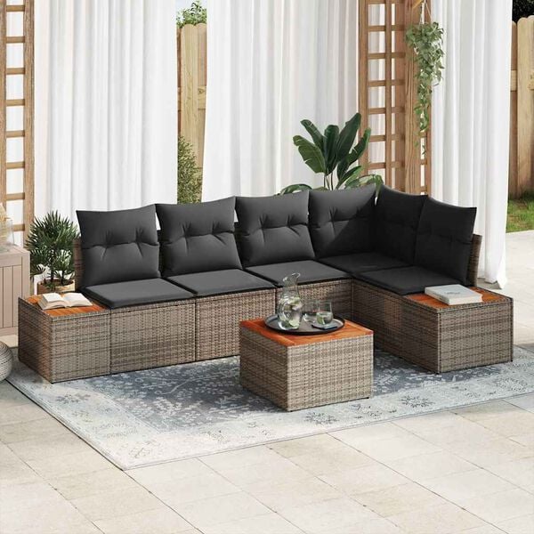 vidaXL Conjunto de sofás de jardín con cojín 6 pcs Gris Poliratán