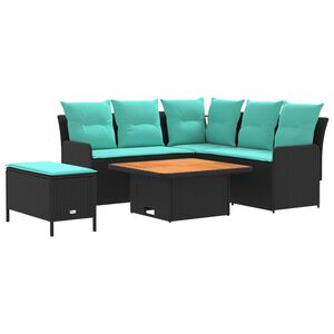 vidaXL Juegos de muebles 5 pcs Negro y Turquesa Rat&aacute;n sint&eacute;tico