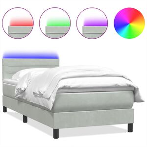 vidaXL Cama box spring con colch&oacute;n y LED terciopelo gris claro 90x210 cm