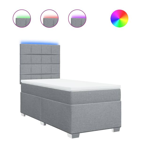 vidaXL Cama box spring con colch&oacute;n tela gris claro 90x190 cm