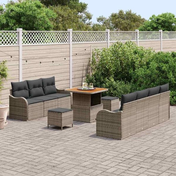 vidaXL Conjunto de sofá de jardín 10 pcs Gris ratán sintético