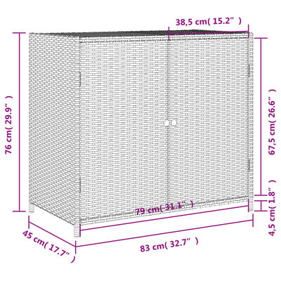 vidaXL Armario de almacenaje de jardín ratán PE gris 83x45x76 cm