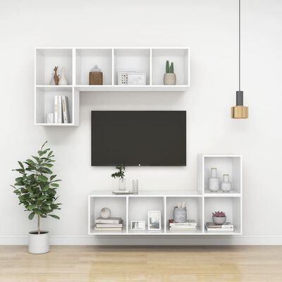 vidaXL TV de pared con madera contrachapada blanco 37x37x142,5 cm
