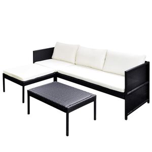 vidaXL Set de muebles de jard&iacute;n y cojines 3 pzas rat&aacute;n sint&eacute;tico negro