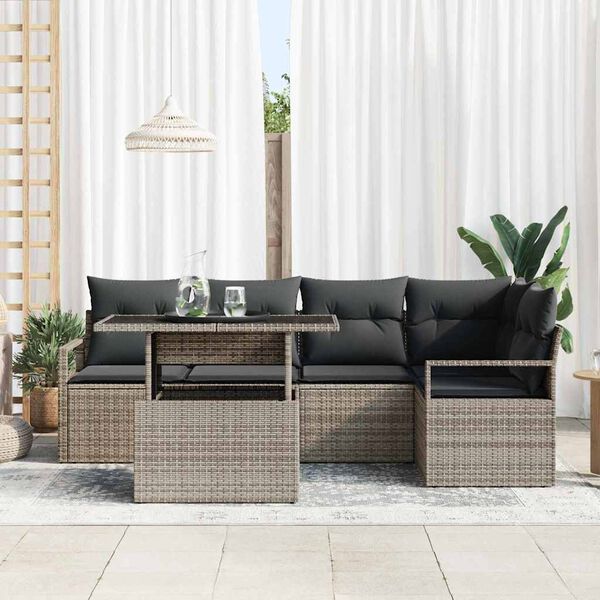 vidaXL Conjunto de sof&aacute; de jard&iacute;n con coj&iacute;n 6 pcs Gris Polirat&aacute;n