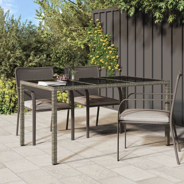 vidaXL Mesa jardín vidrio templado ratán sintético 150x90x75 cm gris