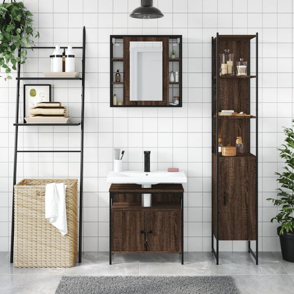 vidaXL Set de muebles de ba&ntilde;o 3 pzas madera contrachapada roble marr&oacute;n