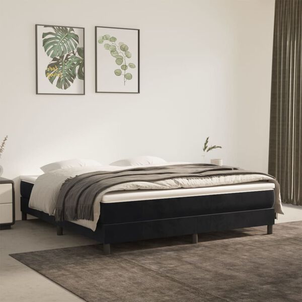 vidaXL Cama box spring con colch&oacute;n terciopelo negro 180x200 cm