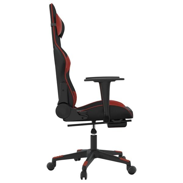 vidaXL Silla gaming con reposapiés cuero sintético negro rojo tinto
