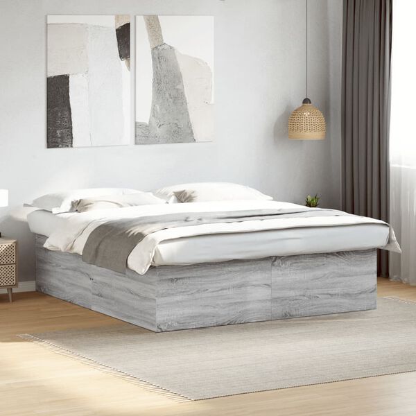 vidaXL Estructura de cama madera de ingenier&iacute;a gris Sonoma 200x200 cm