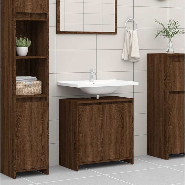 vidaXL Armario de ba&ntilde;o madera contrachapada marr&oacute;n roble 60x33x61 cm