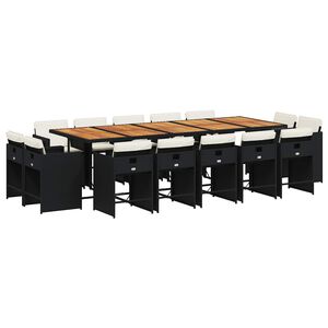 vidaXL Set comedor de jard&iacute;n con cojines 15 pzas rat&aacute;n sint&eacute;tico negro