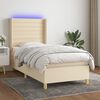 vidaXL Cama box spring colch&oacute;n y luces LED tela crema 90x200 cm