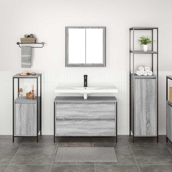 vidaXL Juego de muebles de ba&ntilde;o 3 pcs Gris Sonoma Madera de ingenier&iacute;a