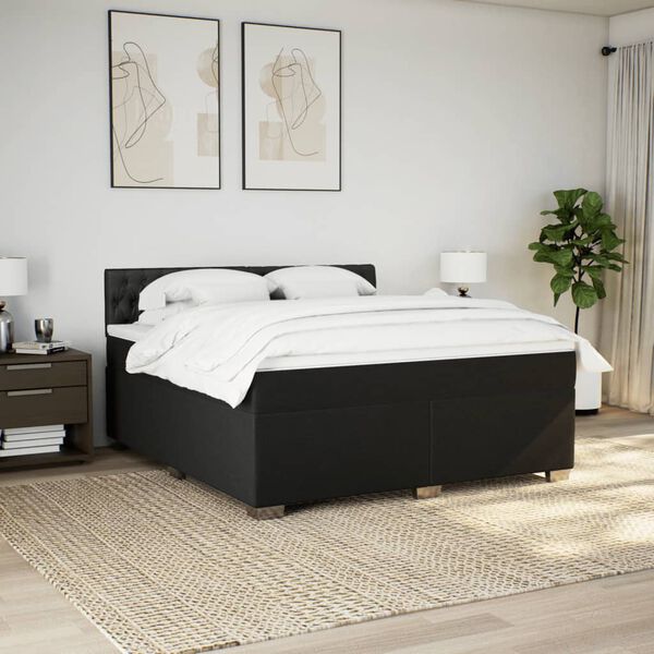 vidaXL Cama box spring con colch&oacute;n tela negro 180x200 cm