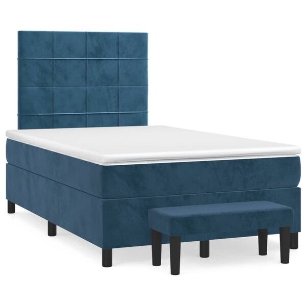 vidaXL Cama box spring con colch&oacute;n terciopelo azul oscuro 120x190 cm