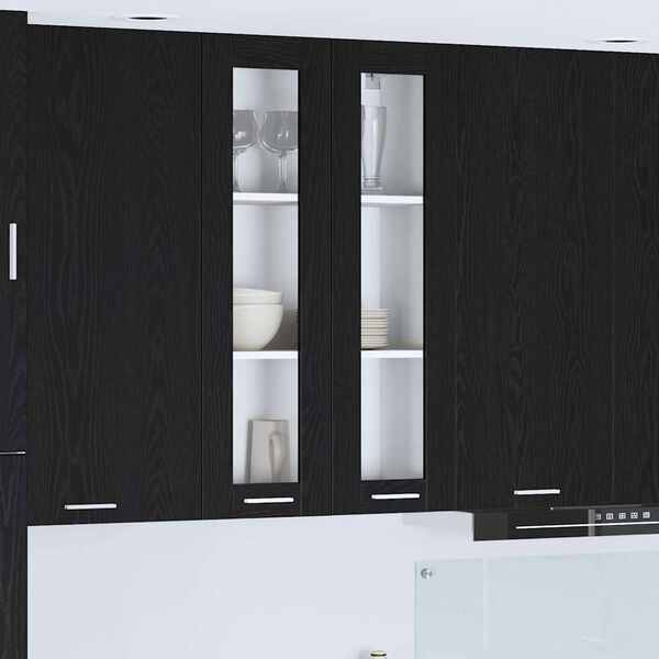 vidaXL Mueble colgante con puerta Riga Roble Negro 60 x 31 x 100 cm