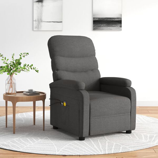 vidaXL Sillón de masaje eléctrico tela gris oscuro