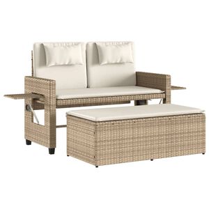 vidaXL Sill&oacute;n reclinable de jard&iacute;n con cojines rat&aacute;n sint&eacute;tico beige