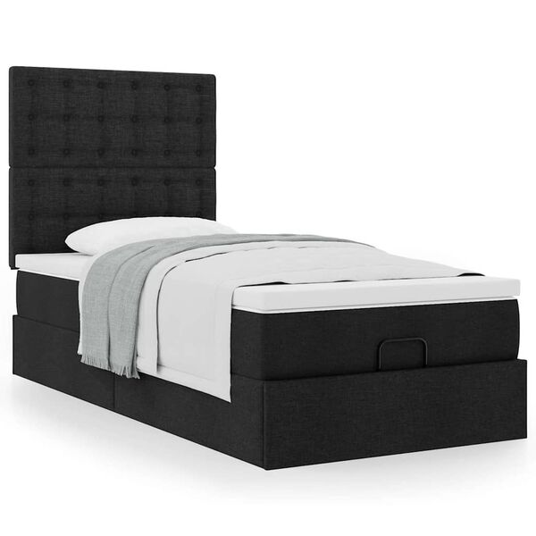 vidaXL Cama otomana con colch&oacute;n negra 90x200 cm tela