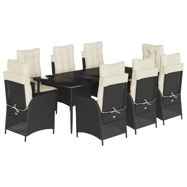 vidaXL Set de comedor de jard&iacute;n 9 pzas y cojines rat&aacute;n sint&eacute;tico negro