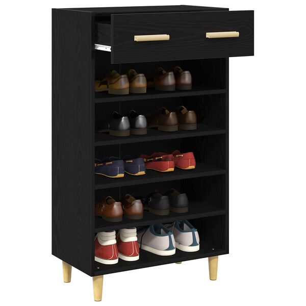 vidaXL Armario Zapatero con caj&oacute;n Liso Roble Negro 60 x 35 x 105 cm