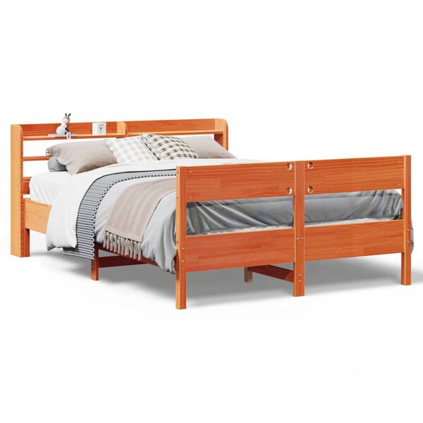 vidaXL Estructura de cama sin colch&oacute;n madera maciza marr&oacute;n 135x190 cm