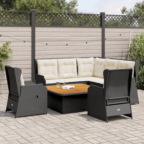 vidaXL Set muebles de jard&iacute;n 6 piezas y cojines rat&aacute;n sint&eacute;tico negro