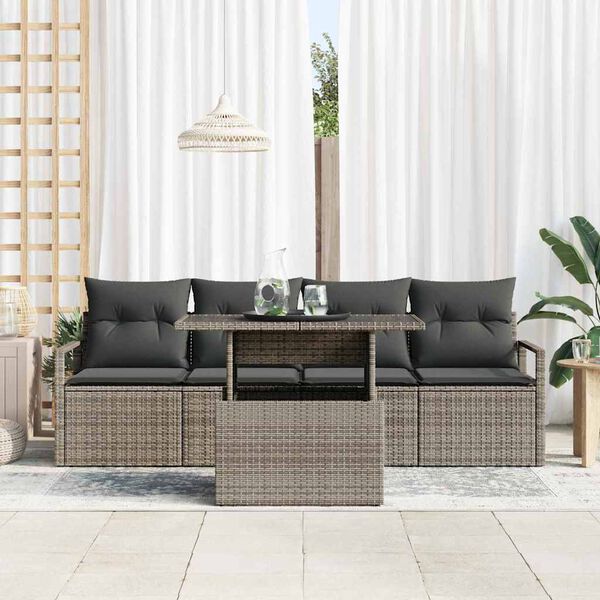 vidaXL Conjunto de sof&aacute; de jard&iacute;n 5 pcs Gris rat&aacute;n sint&eacute;tico