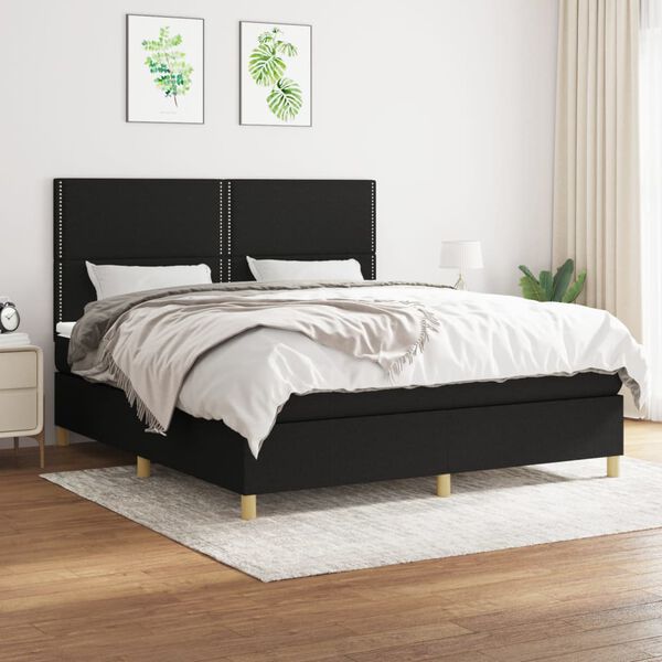 vidaXL Cama box spring con colch&oacute;n tela negro 160x200 cm