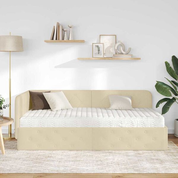 vidaXL Estructura de cama en esquina Crema 90 x 190 cm tela
