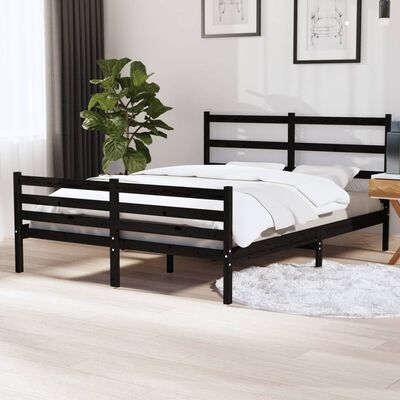 vidaXL Estructura de cama madera maciza de pino negro 135x190 cm