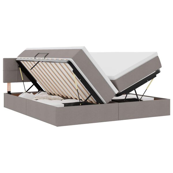 vidaXL Cama con tira de luces LED con cabecera Taup&eacute; 180 x 200 cm tela
