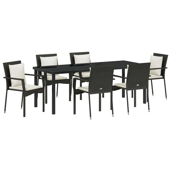 vidaXL Conjunto de Comedor de Jard&iacute;n 7 pcs Negro rat&aacute;n sint&eacute;tico