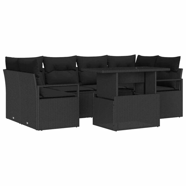 vidaXL Conjunto de sof&aacute; de jard&iacute;n 7 pcs Negro rat&aacute;n sint&eacute;tico