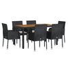 vidaXL Set de comedor de jard&iacute;n 7 pzas y cojines rat&aacute;n sint&eacute;tico negro