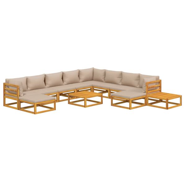 vidaXL Set muebles jardín 12 pzas madera maciza y cojines gris taupé