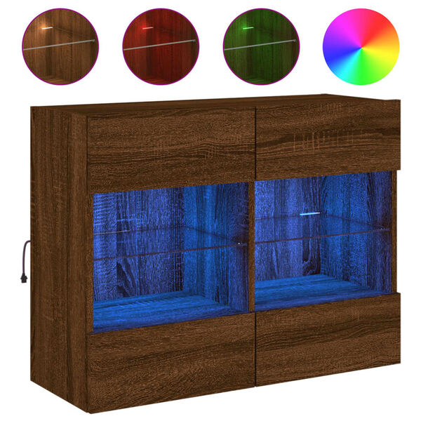 vidaXL Mueble TV de pared con luces LED roble marr&oacute;n 78,5x30x60,5 cm