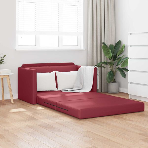 vidaXL Sof&aacute; cama 110cm Rojo vino Cuero artificial